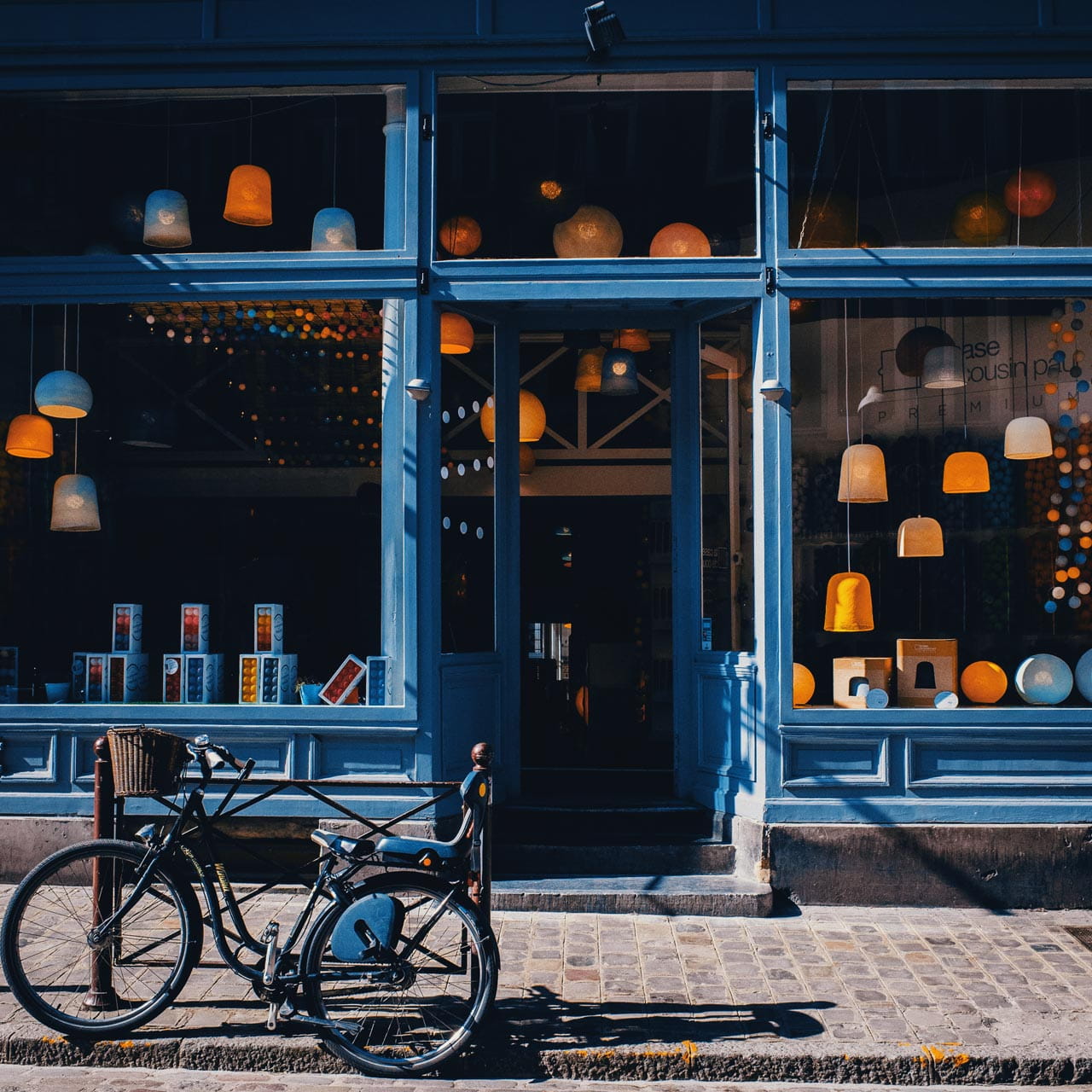 Bike in front of a store