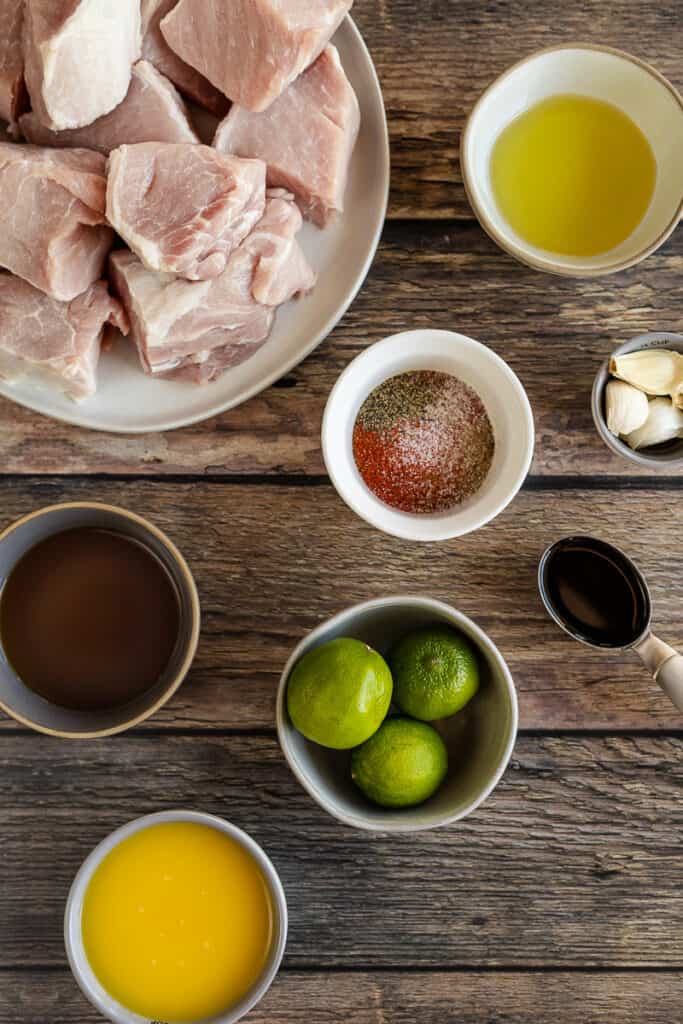 An overview shot of ingredients needed for instant pot pork carnitas
