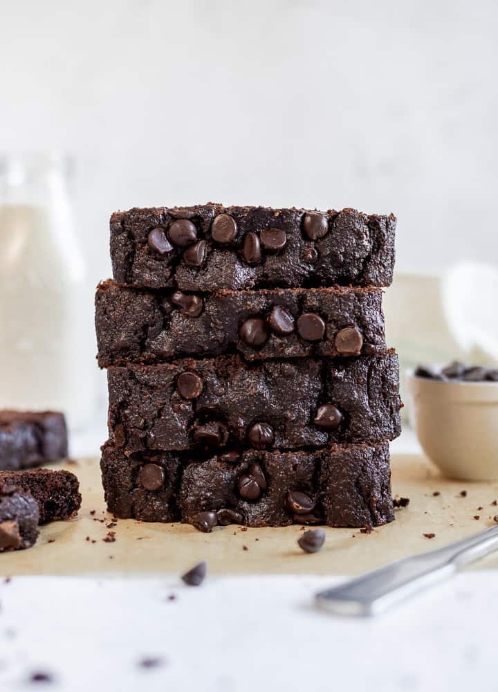 A stack of paleo chocolate chip banana bread